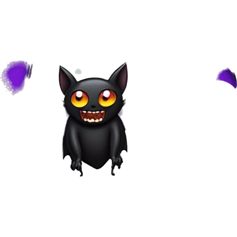 purple black vampire bat wings flying in front of large dripping crescent moon emoji