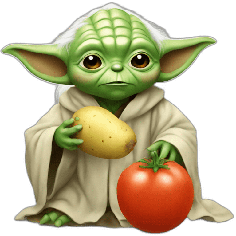 Yoda eating potato on a Tomate emoji