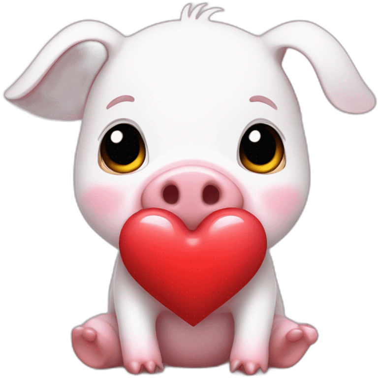 A pink baby pig with a white t-shirt on which there is a red heart, emoji