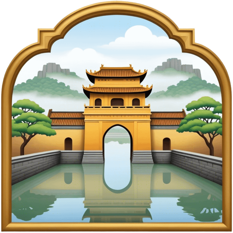 Cinematic Realistic Imperial City of Hue Landmark Emoji, capturing the ancient citadel’s weathered walls, intricate gates, and traditional Vietnamese architecture, surrounded by a misty, tranquil moat. emoji