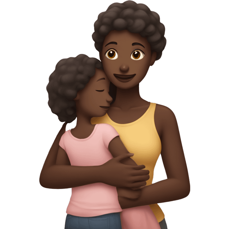 Dark skin mom hugging her brown skin daughter  emoji