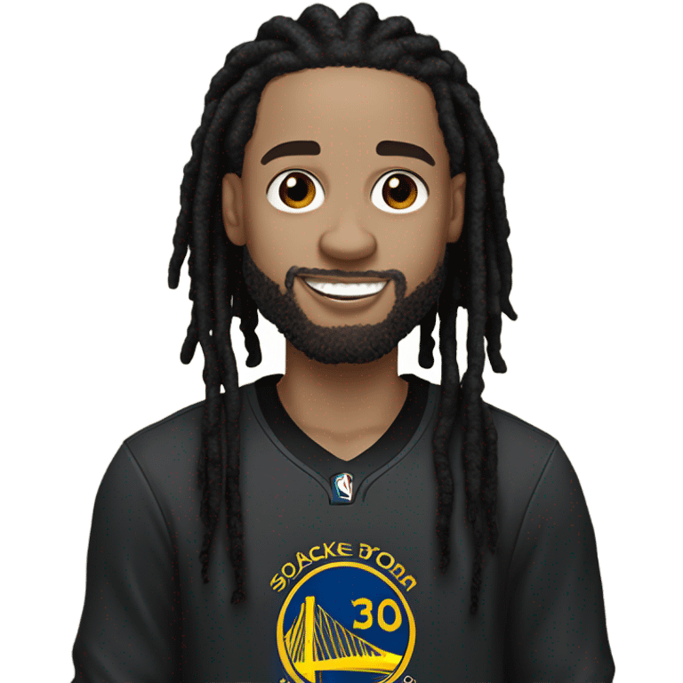 very light skin with freckles guy almost pale with 2 strand black dreads yelling with a steph curry jersey on with dread that are long to his shoulders and a black long sleeve shirt under emoji