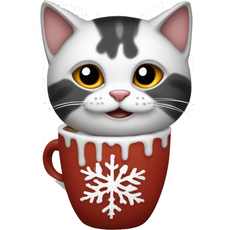 Christmas cat black and White with hot chocolate  emoji