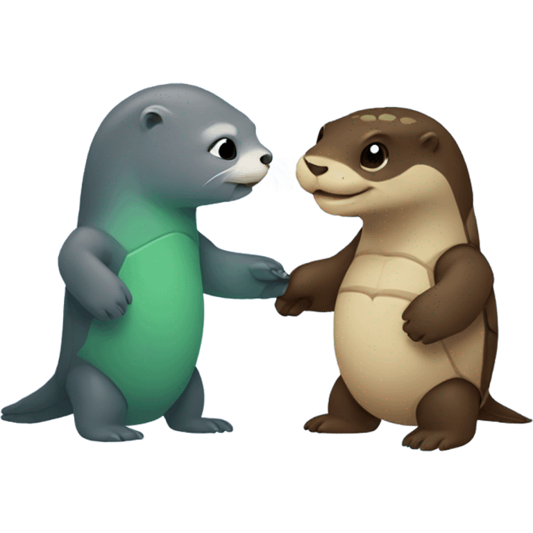 Otter and sea turtle holding hands emoji