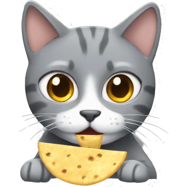 Gray cat eating tortilla chip  emoji