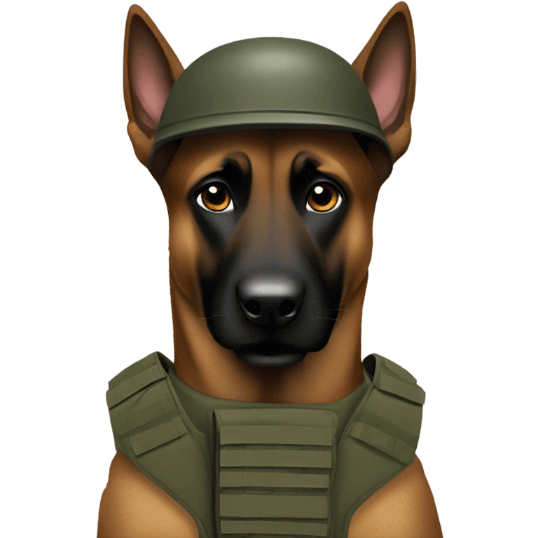 Dark Belgian malinois, tactical vest, tactical helmet emoji