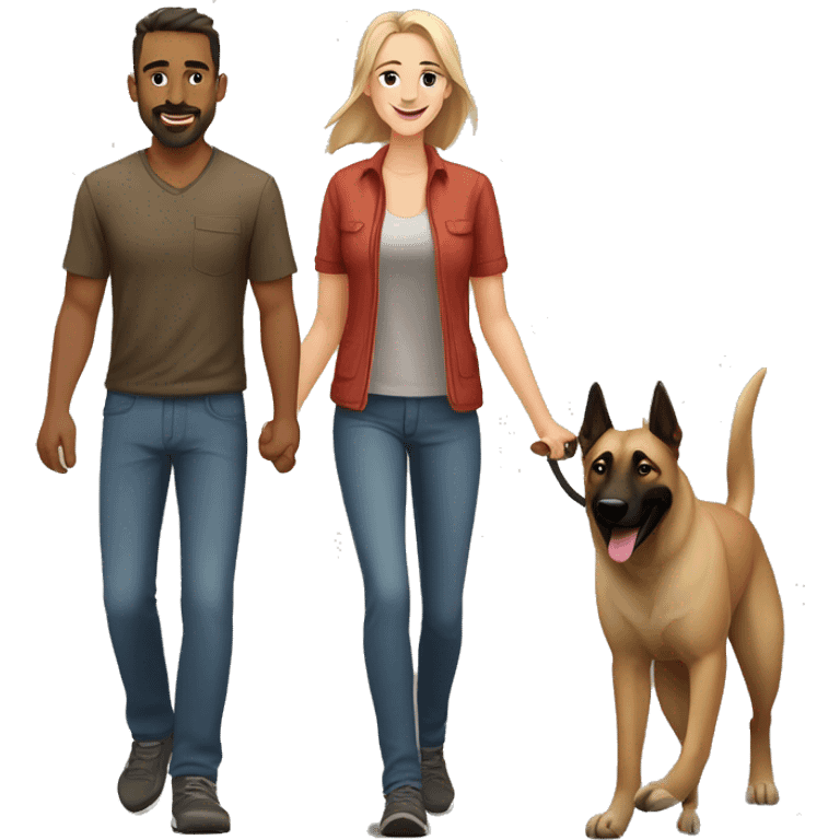 Couple walking Belgian malinois and Anatolian shepherd emoji