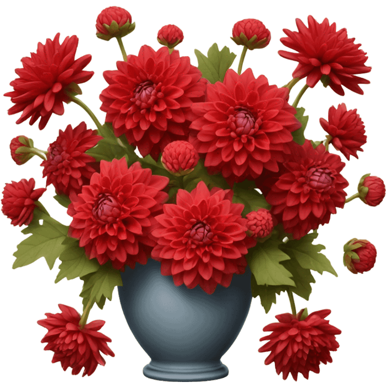 A Parisian-inspired setting with a bouquet of red dahlias in a ceramic vase emoji