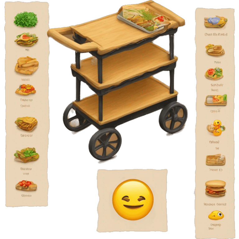 Cart menu one page vertical stay on wood small cart place emoji