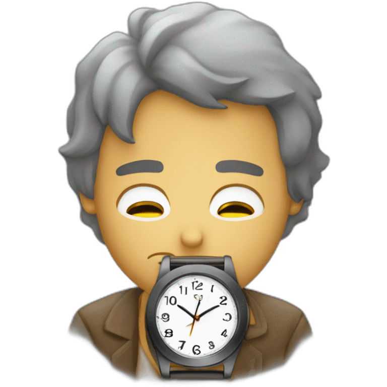 persona siendo perseguida por  un reloj emoji