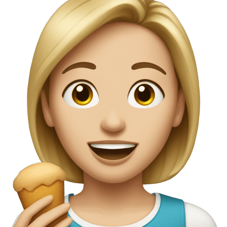 Short mom with blond/brown hair brown hair eating  emoji