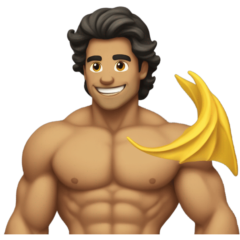 Tan muscular merman with yellow mermaid tail and dark hair emoji