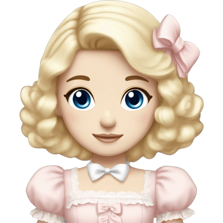 sweet lolita blond hair blue eyes white skin light pink dress emoji