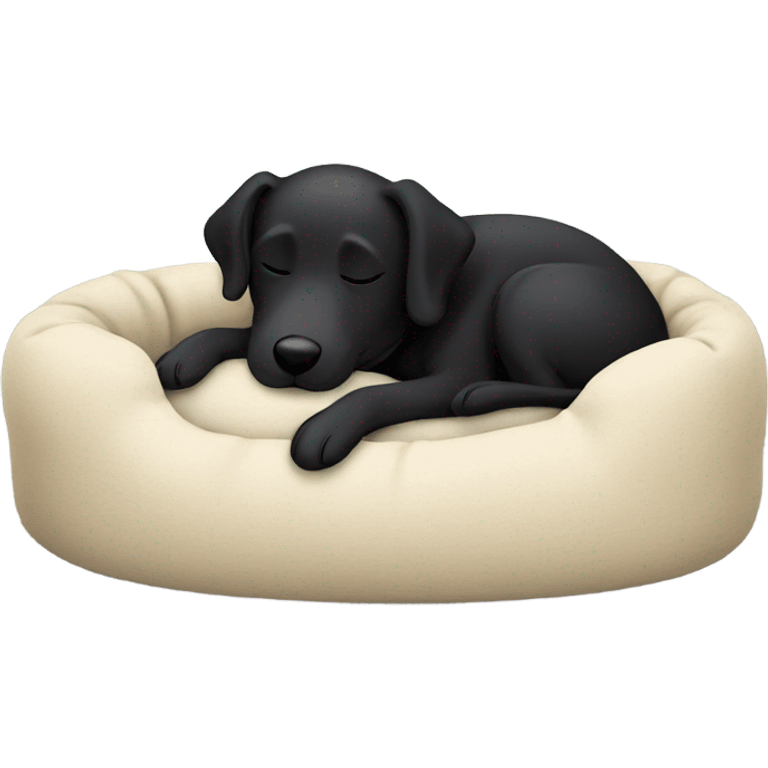 Black dog asleep in dog bed emoji