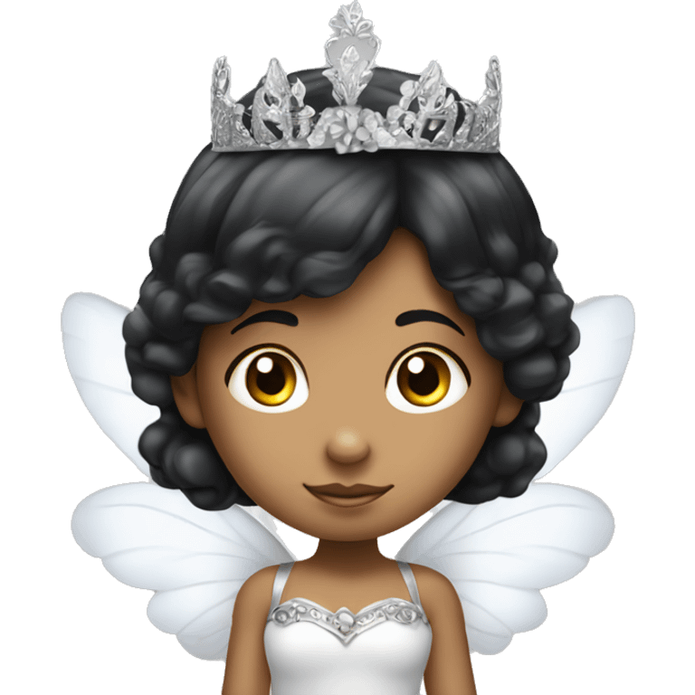 Peruvian white, black hair fairy child princess with tiara and wings emoji