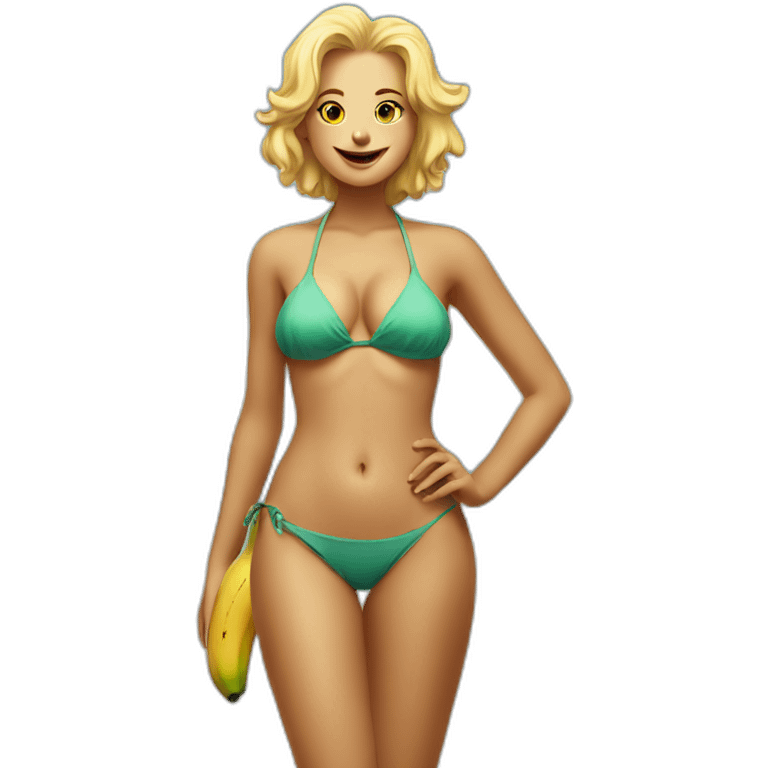 Einstein in bikini on the beach holding a banana no clothes fine emoji