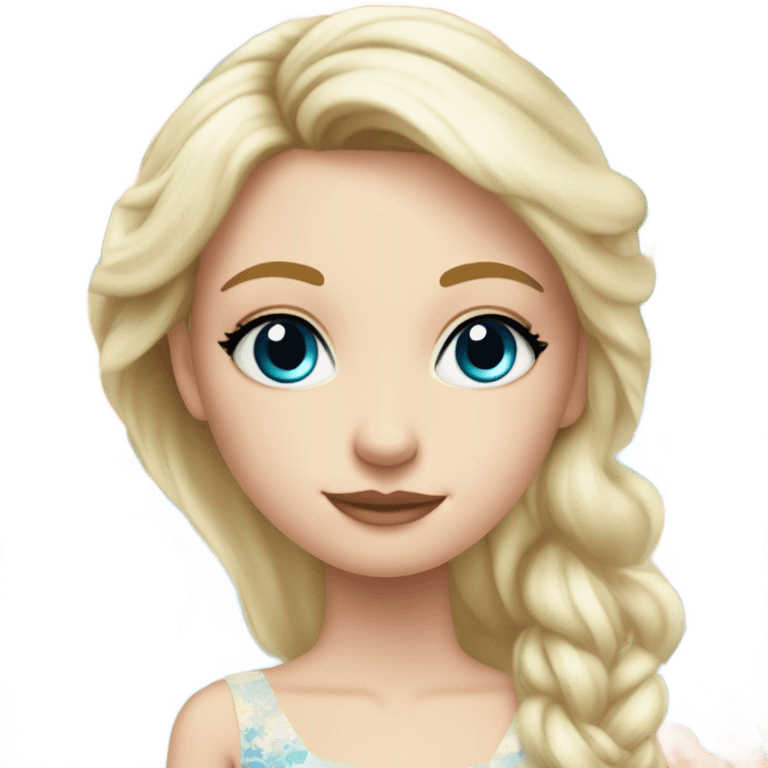 Beautiful blond girl with blue eyes and floral pastel wedding dress emoji