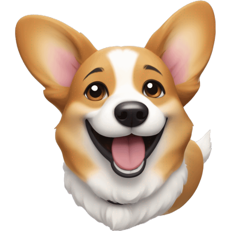 Corgi with a wide smile, sparkling eyes, and tail wagging furiously, radiating pure joy. emoji