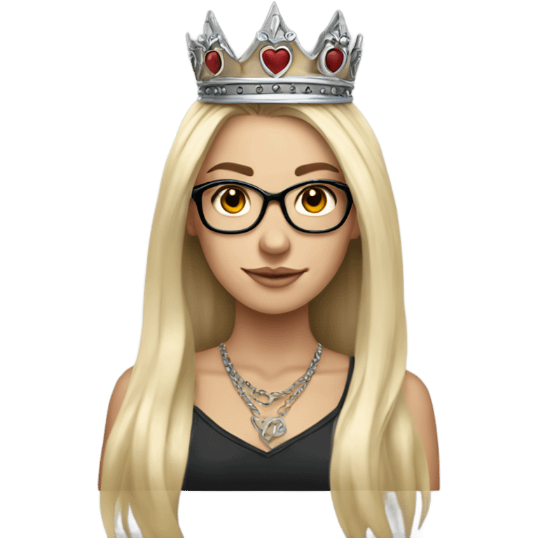 beautiful white girl with tattoos, wearing a crown and glasses with long blond hair  emoji