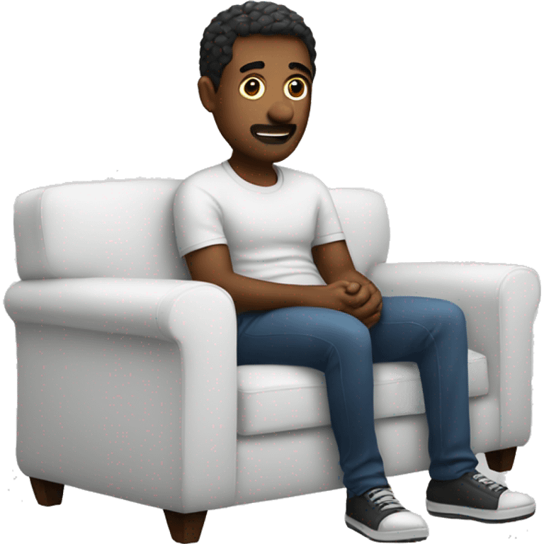 Man watching tv on white couch emoji