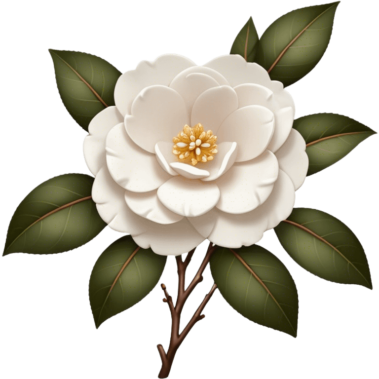 Pure white camellias, without leaves, only brown branches  emoji