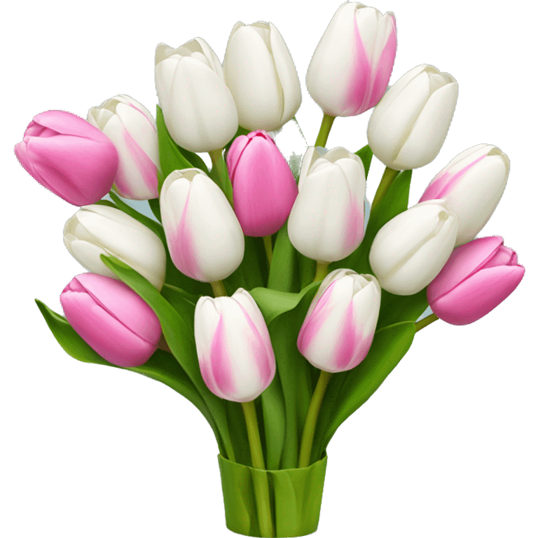 bouquet of fully white tulips and some fully pink tulips emoji