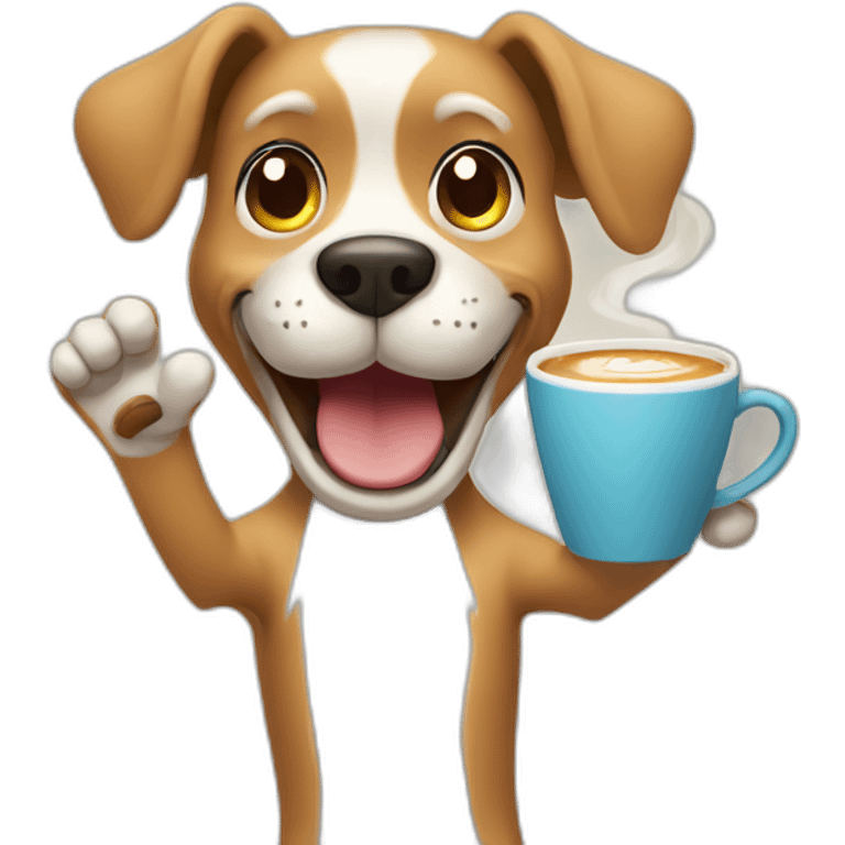 waving dog with coffee mug saying good morning emoji