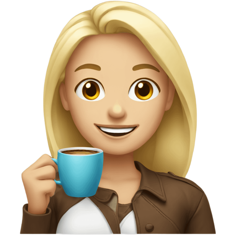 smiling blonde with coffee cup emoji