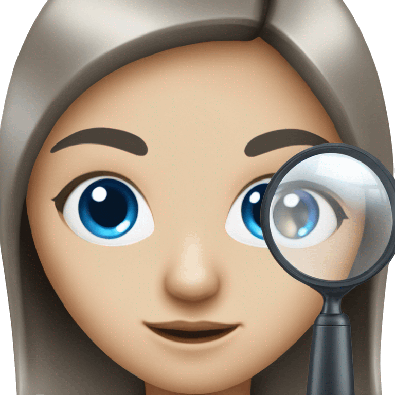 white Girl with black hair and blue eyes playing with magnifying glass emoji