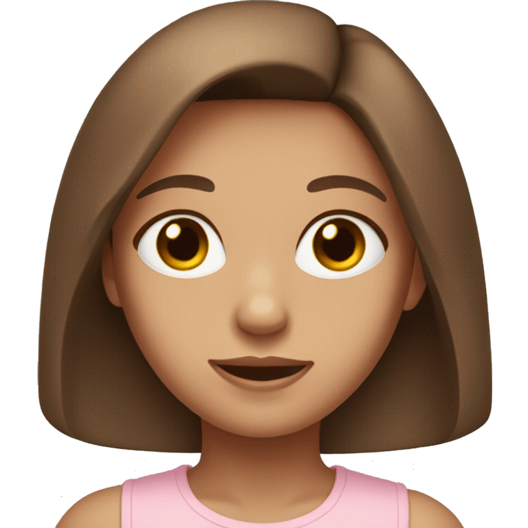 A girl with hazel eyes long brown hair highlights wearing a light pink top emoji