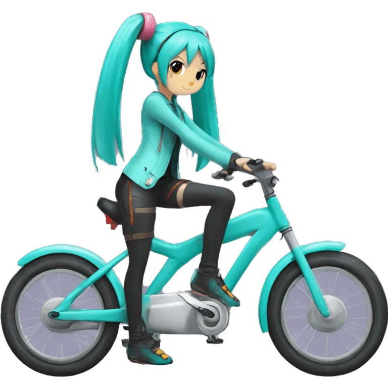 Hatsune miku wearing a biking that is the color of her skin emoji