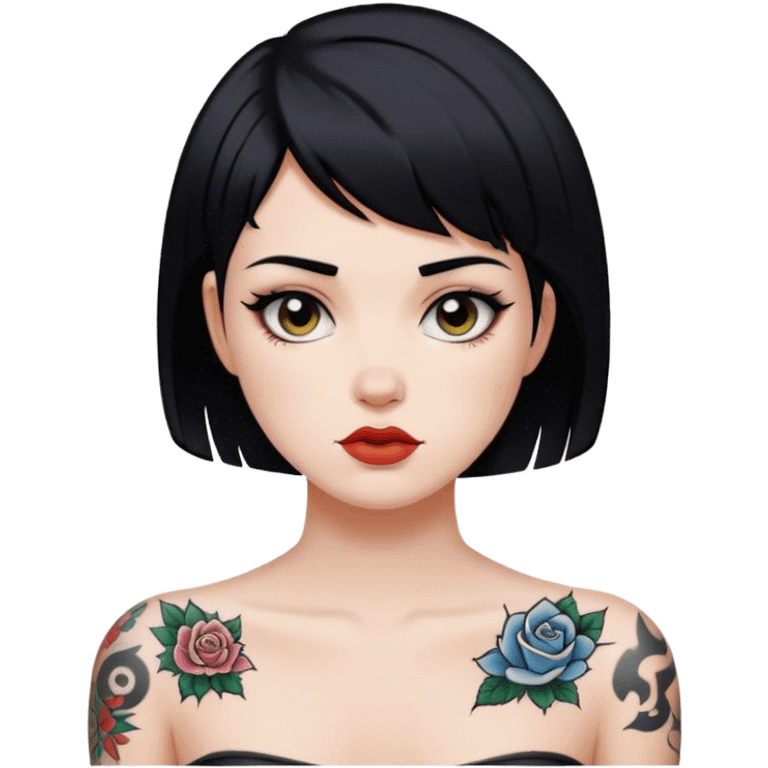 girl with tattoo and black short hair white skin emoji