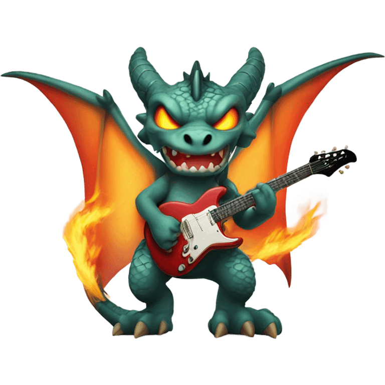 Mean Dragon breathing fire with electric guitar emoji