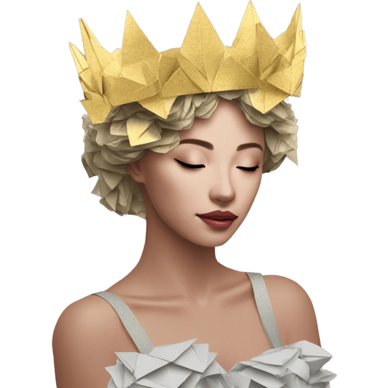  lady wearing melting golden crown vaporwave made of 420 origami newspaper roses hemp leaves lantern fairy lights burning paper vaporwave emoji