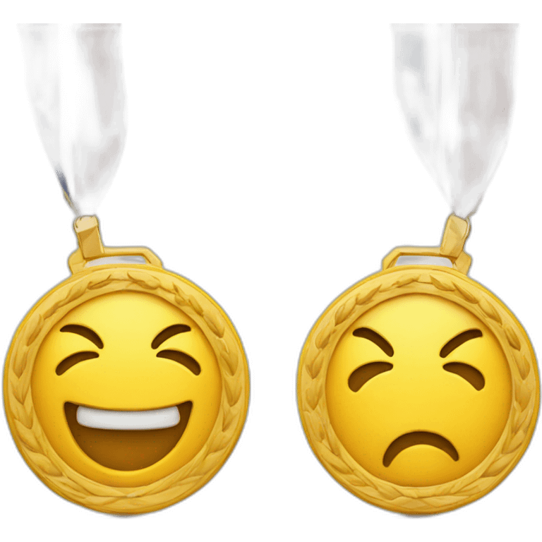 a yellow face iOS-style emoji biting a first place medalplace medal emoji