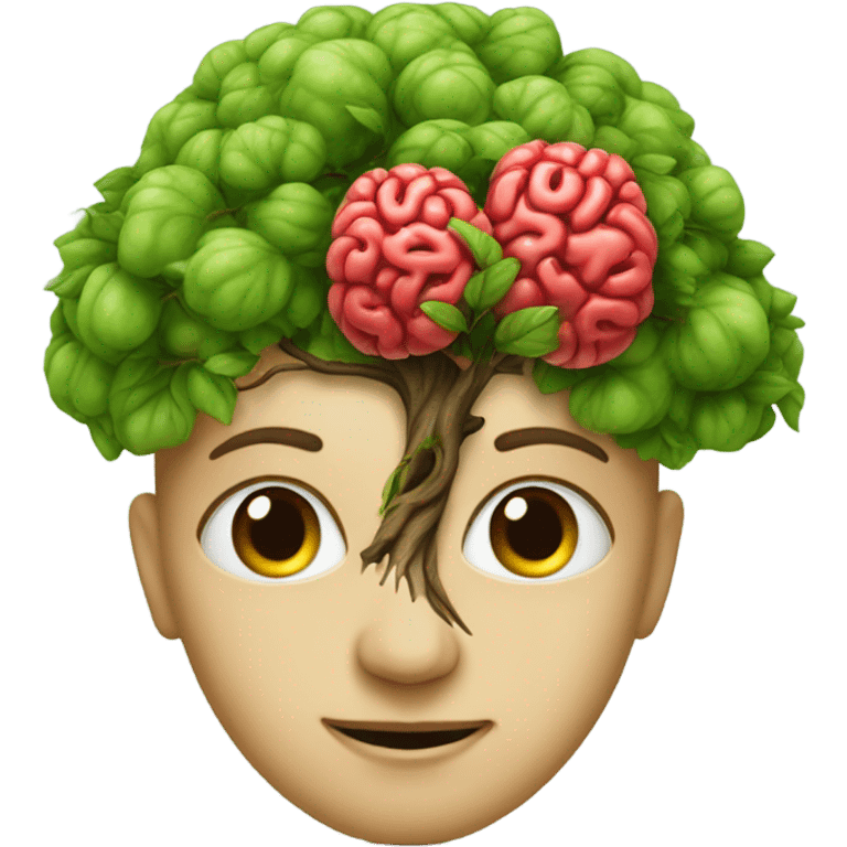 realistic face with a brain growing a tree with fruit emoji