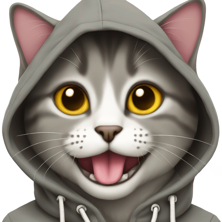 Cat wearing a hoodie and has its tounge out  emoji