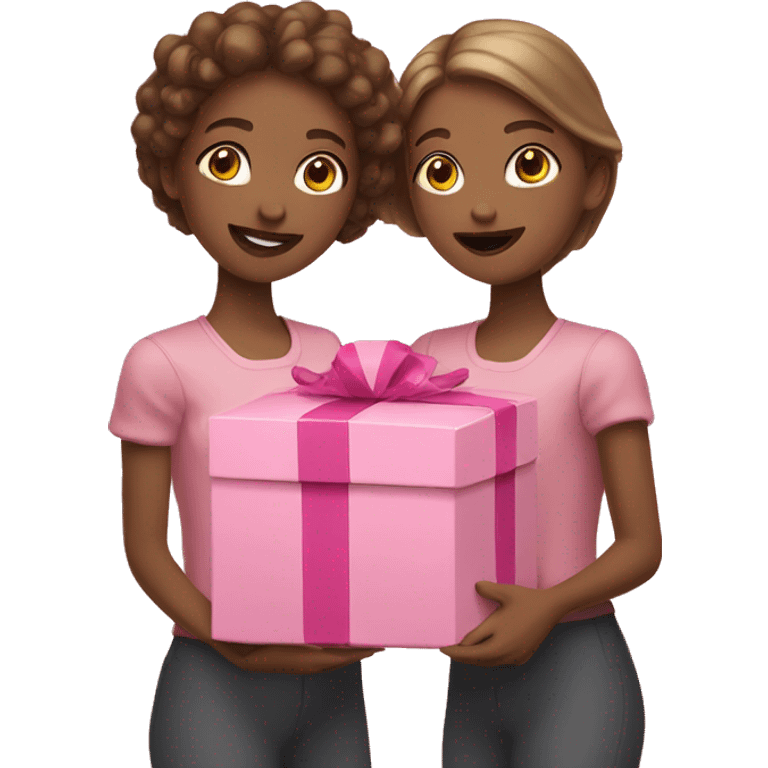 Two tan girls holding a pink box  emoji