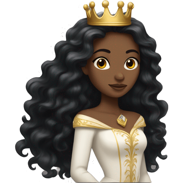 white princess with long black wavy hair and a golden crown emoji