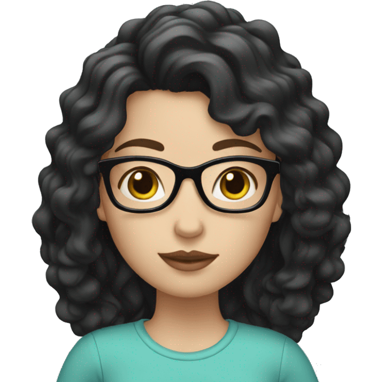 white girl with black wavy hair and glasses emoji