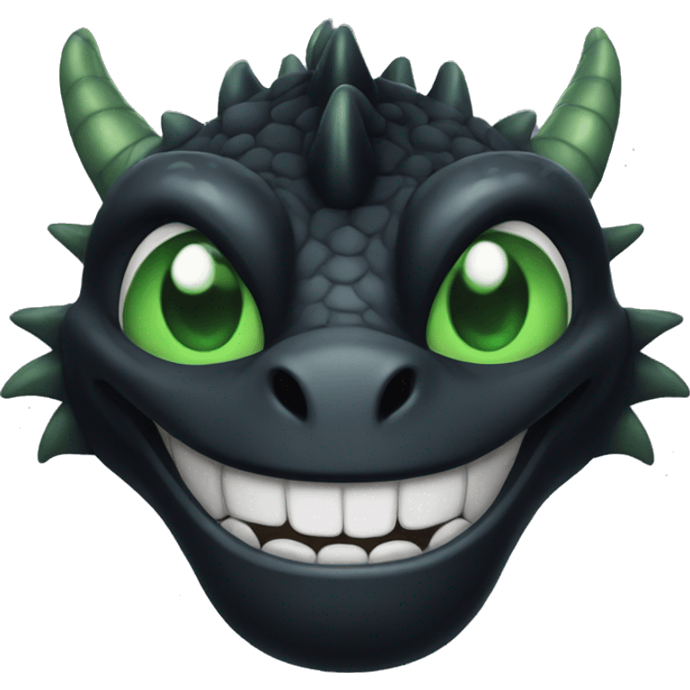 Black dragon with green eyes smiling emoji