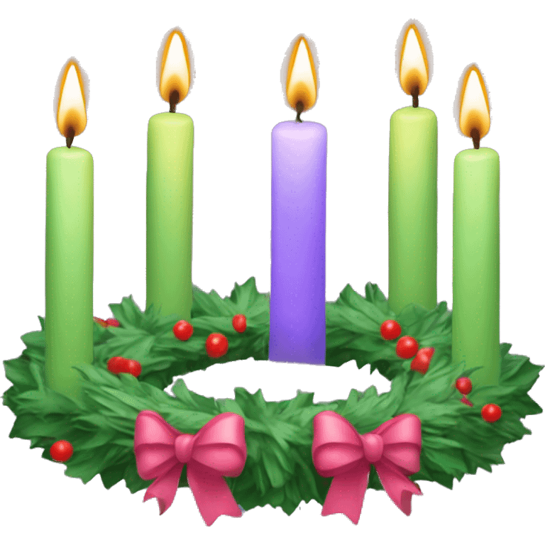 Advent Wreath four candles and bow with one candle lighted and others not  emoji