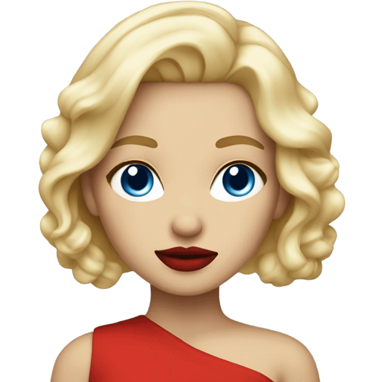 blonde girl with styling blue eyes red lips in red emoji