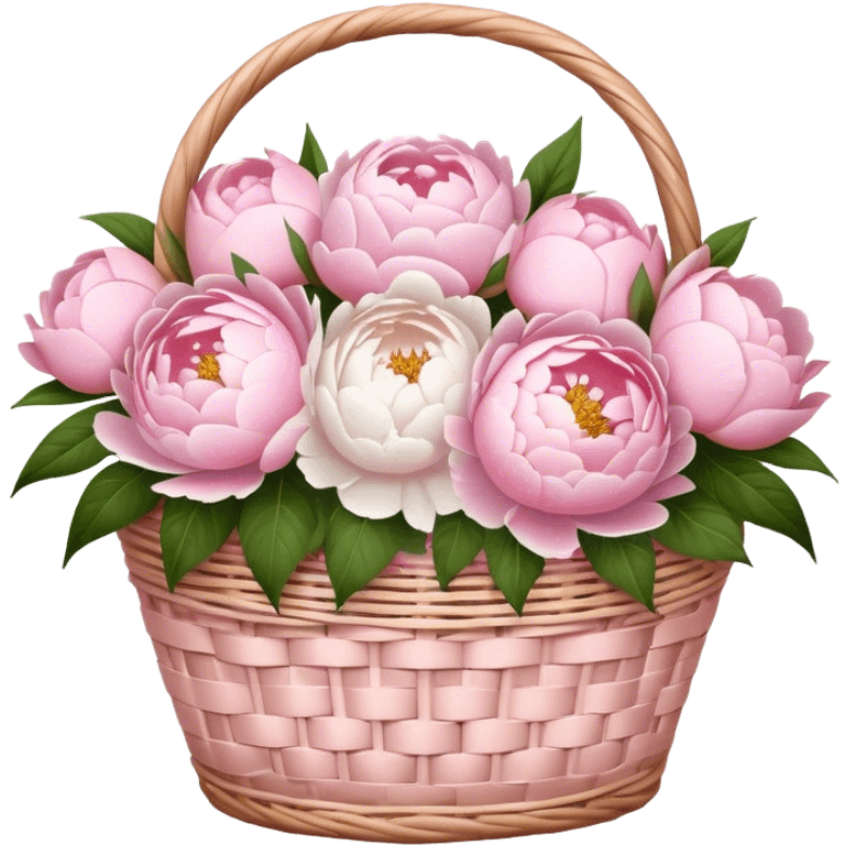 White basket of light pink peonies and roses  emoji