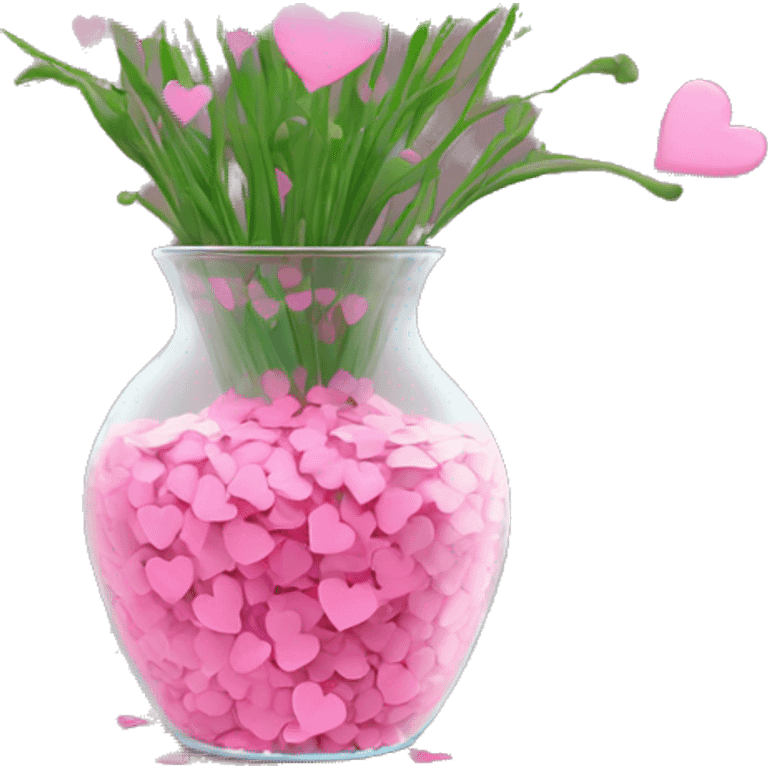 10000000 pink hearts on stems in a clear glass vase emoji