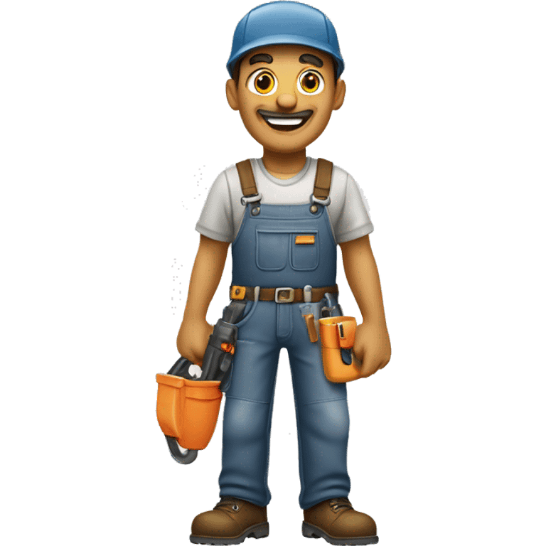 A skilled and proud craftsman, happily standing after building a house. Only the craftsman should be visible, and he may hold a drill or another tool related to his trade. emoji