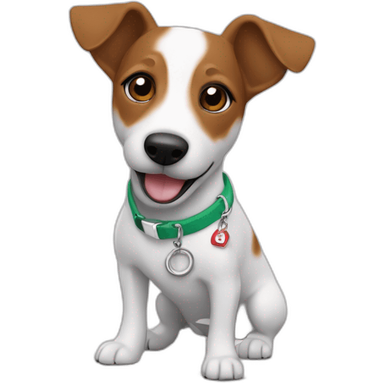 jack russel with a keychain that says” Kokos” emoji