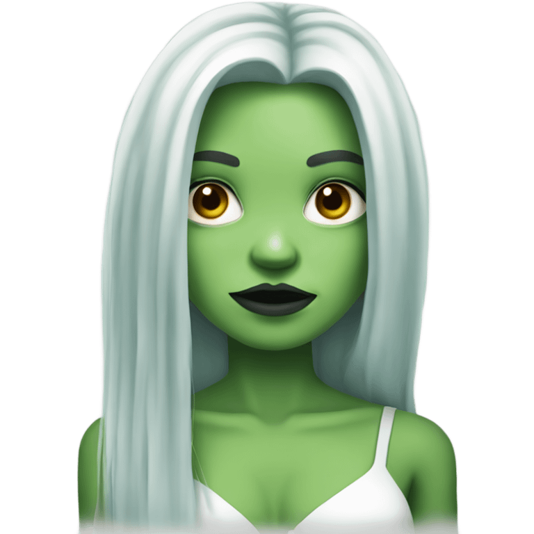 White Zombie girl with green skin and black and long hair  emoji