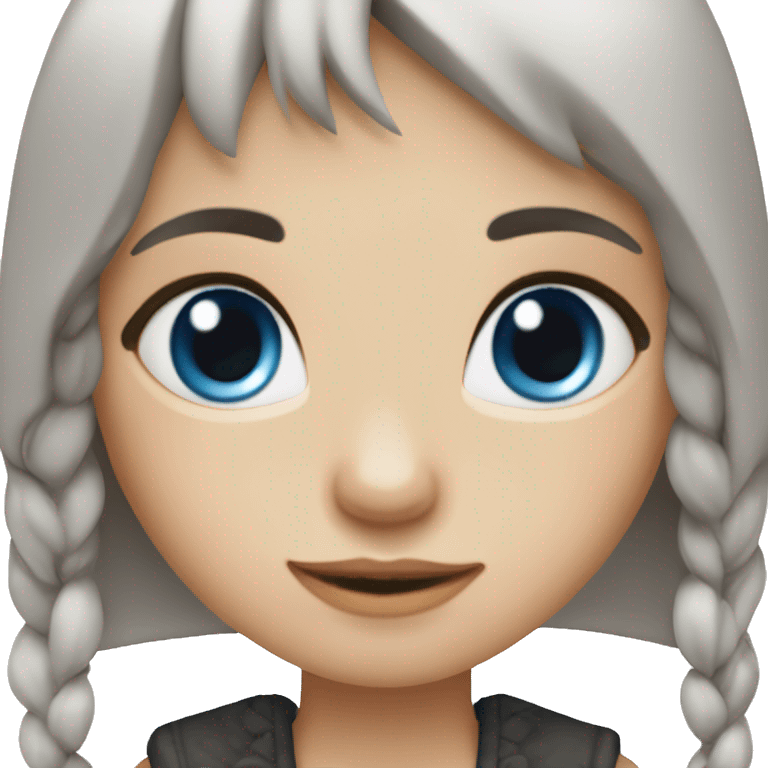 Girl with long dark hair, fair skin and gray-blue eyes, bangs to the side, ring earrings  emoji