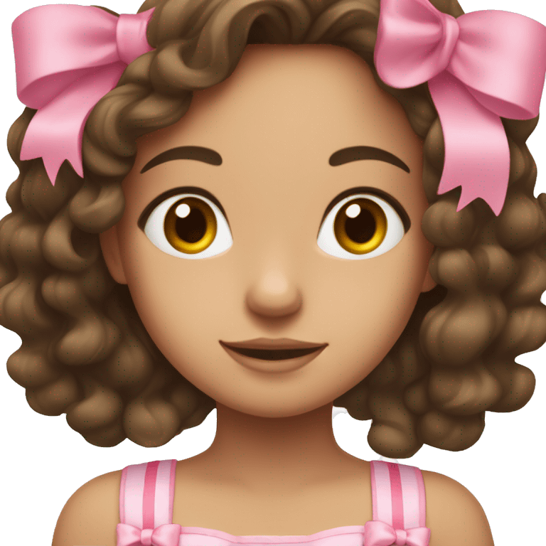 brunette girl with long wavy hair and a pink bow on her hair emoji